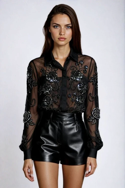 Дамско боди с декорация от мъниста и пайети