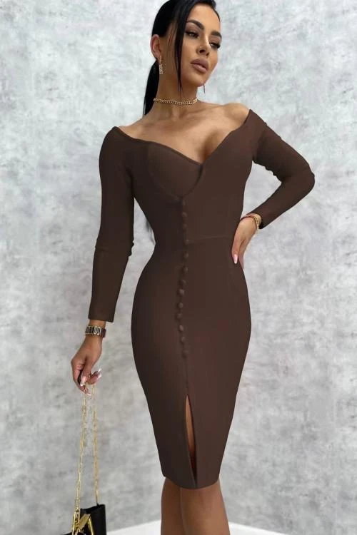 Rochie eleganta de dama cu nasturi si cu fenta