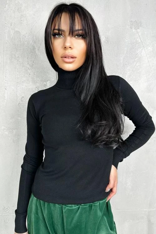 Дамска блуза с дълъг ръкав и поло яка