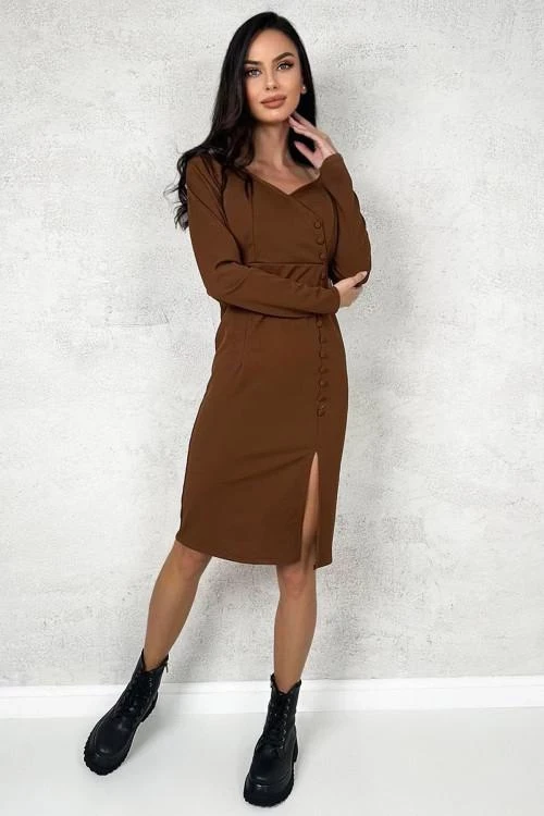 Rochie eleganta de dama cu nasturi si cu fenta