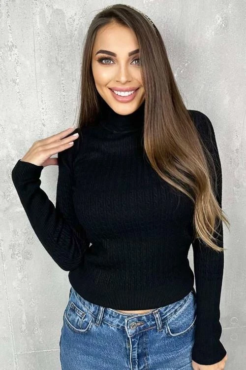 Bluza tricotata cu guler polo pentru femei